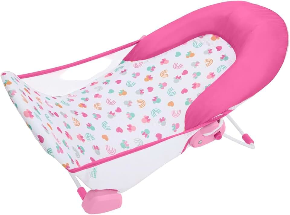 Disney Baby Minnie Maus Baby Badewannensitz von Bright Starts, Klappbarer 2-Positionen Baby Badesitz, verstellbare Stütze für Waschbecken oder Badewanne, Alter 0–6 Monate bis zu 9 kg