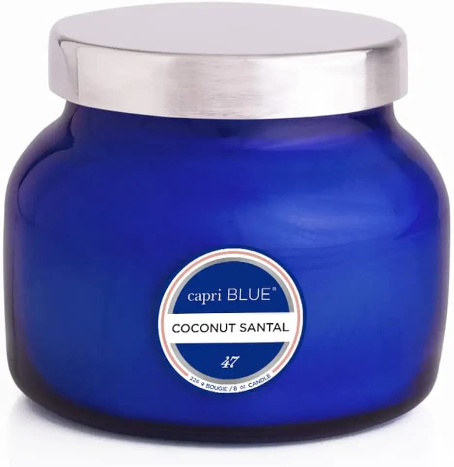 Capri Blue Signature Jar Candles - Long Lasting Soy Wax Blend - Luxury Tropical Scented Candles - Comes in Blue Decorative Glass Jar (Coconut Santal, 8 oz)