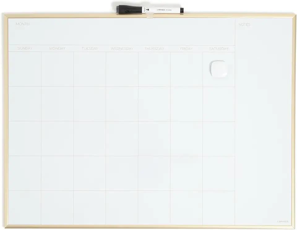 U Brands Dry Erase Calendar White Board, 24" x 18", Gold Aluminum Frame
