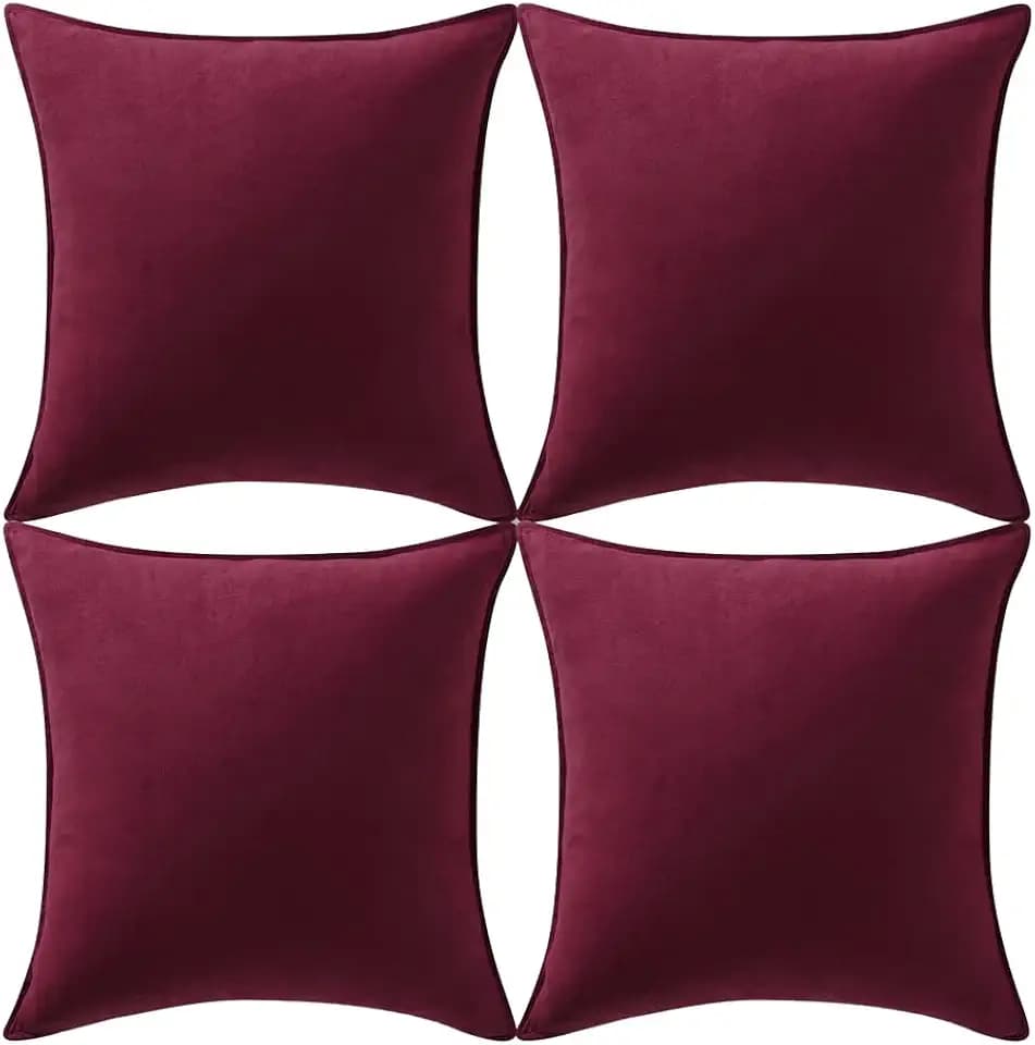 Fancy Homi 4 Packs Christmas Burgundy Decorative Throw Pillow Covers 16x16 inch for Couch Living Room Sofa Bedroom, Christmas Home Decor, Super Soft Faux Suede Solid Square Cushion Cover 40x40 cm