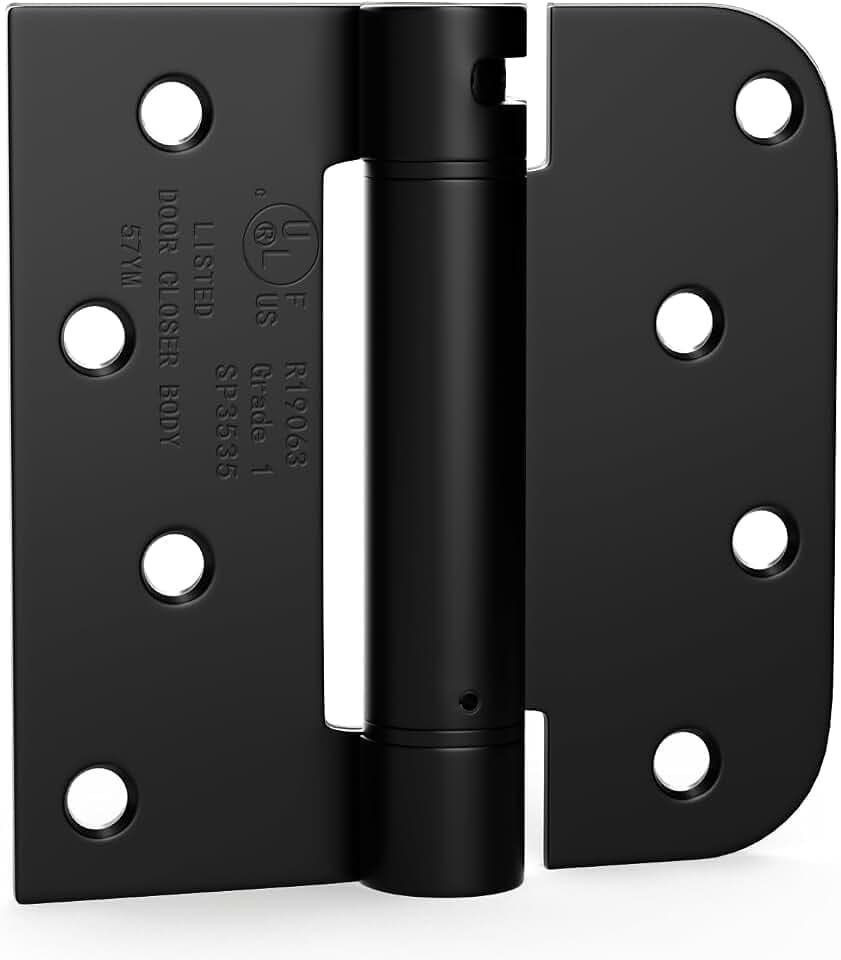 Goldenwarm 3 Pack 4" Spring Door Hinges Black Square 5/8" Radius Corners