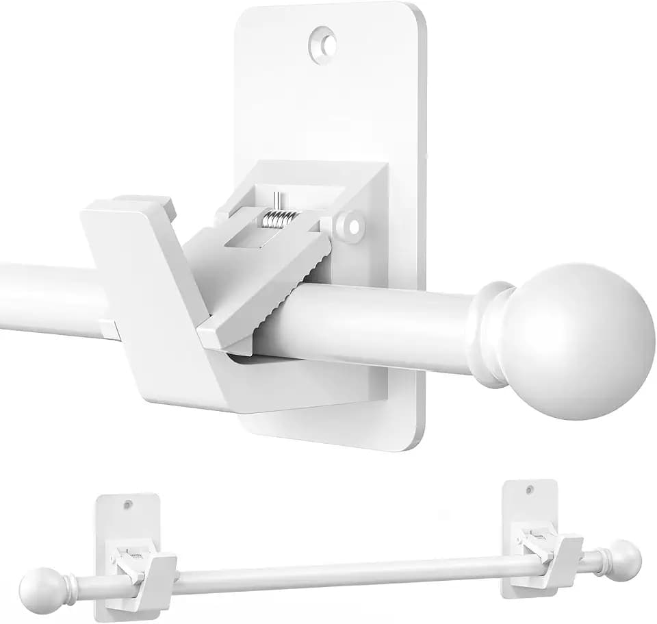 EKOTTOK Heavy Duty Curtain Rods No Drilling for Windows 30 to 45 Inches,5/8 Inch Diameter No Drill Small Curtain Rod Set with Adhesive Brackets, White