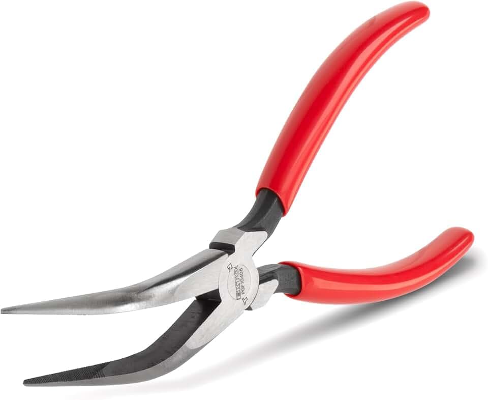 TEKTON 6 Inch 70-Degree Bent Serrated Jaw Long Nose Pliers | PGF10406