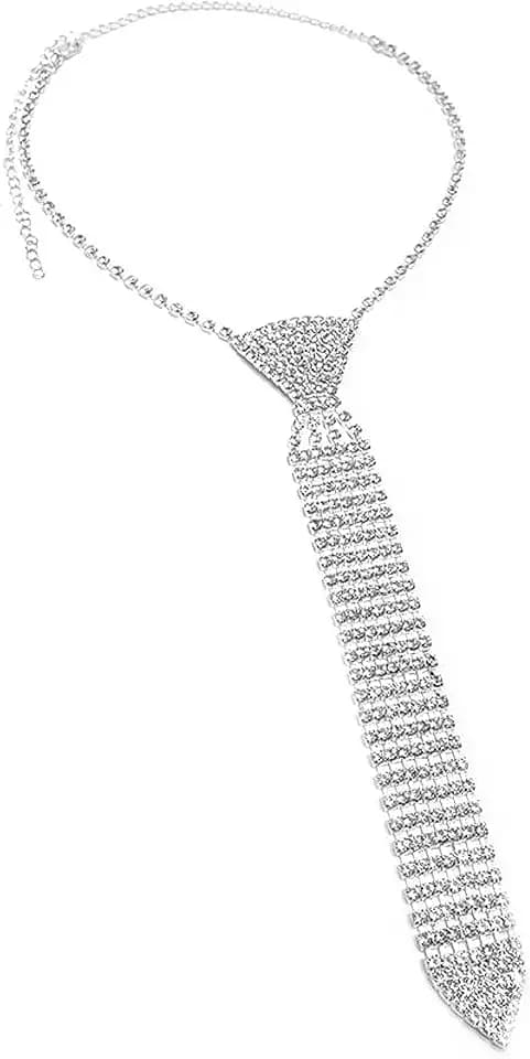 MioCloth Sparkly Rhinestone Necklace Tie Punk Metal Crystal Necktie Wedding Bridal Party Prom Jewelry Chain for Women
