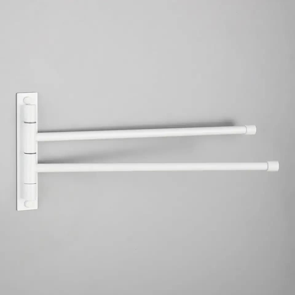 GERZWY Bathroom 2-Arm Swing Arm Towel Bars Wall Mount Stainless Steel Bath Towel Rack Hanger, White