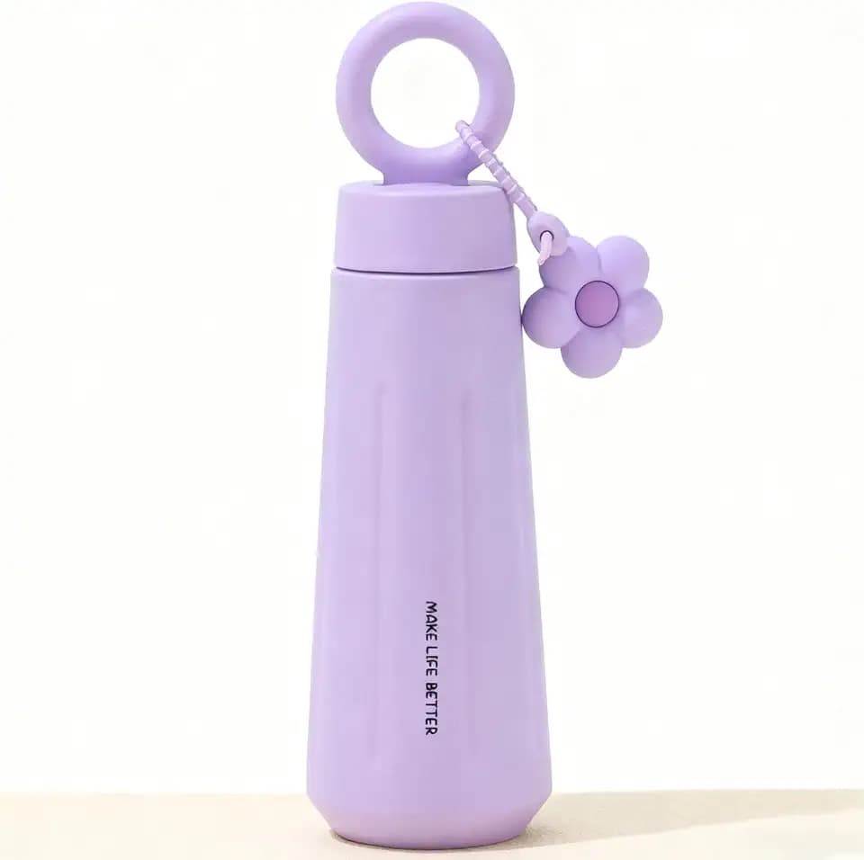 Disoza 15 OZ Violet Flower Travel Coffee Mug Insulated Spill Proof Reusable Coffee Cup with Lid Stainless Steel Coffee Mug For Hot and Iced Cold Drinks