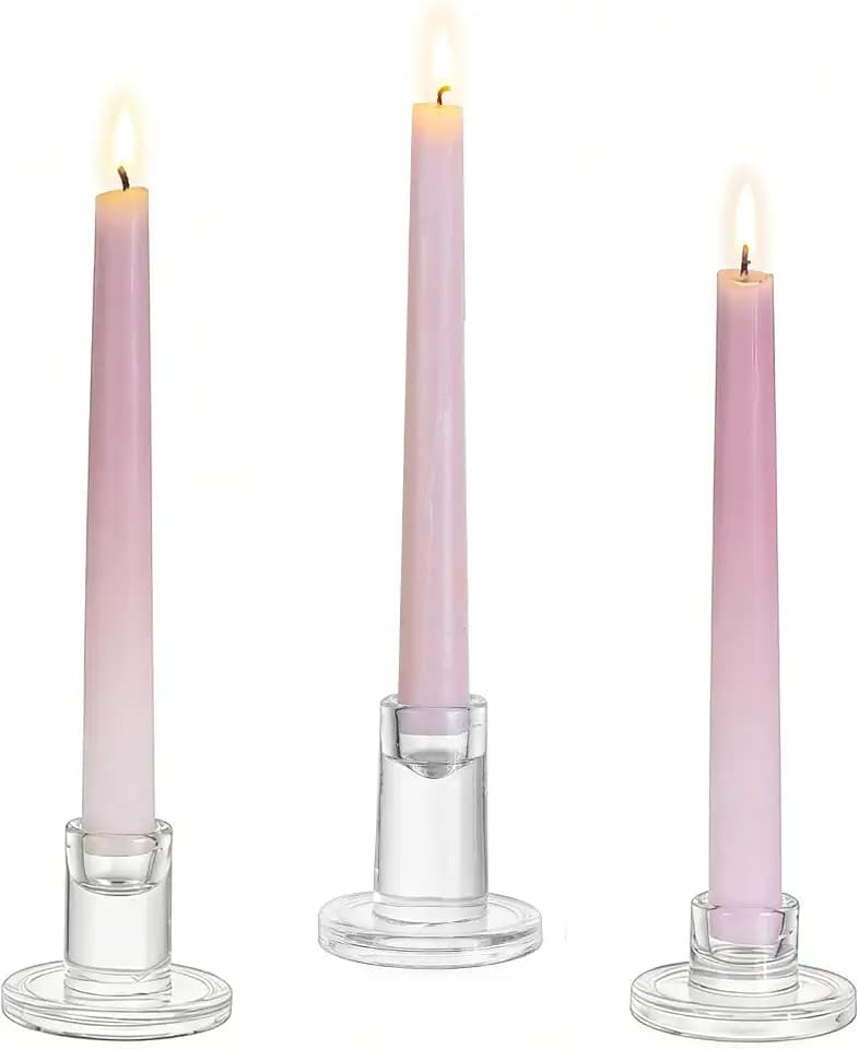 Glasseam Glass Taper Candle Holders, 3Pcs Small Candlestick for Table Decor