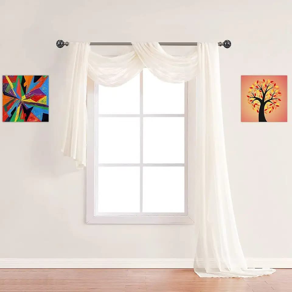 Warm Home Designs 55 x 144 Beige Sheer Window Scarf. AM Beige 144"