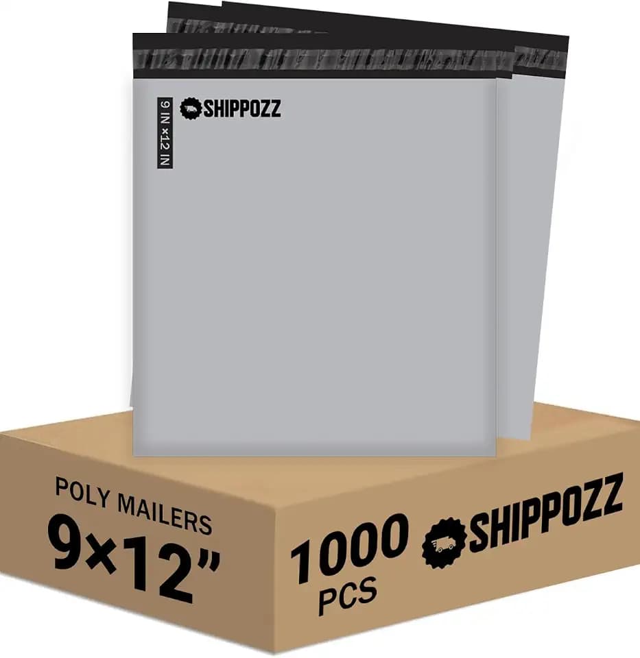 Shippozz 9x12 Poly Mailers 1000 Pack, Durable Waterproof Polymailers for Shipping Clothes, Self Seal Mailing Bags for Small Business Packaging Supplies, Mailing Envelopes for Books, and Accessories