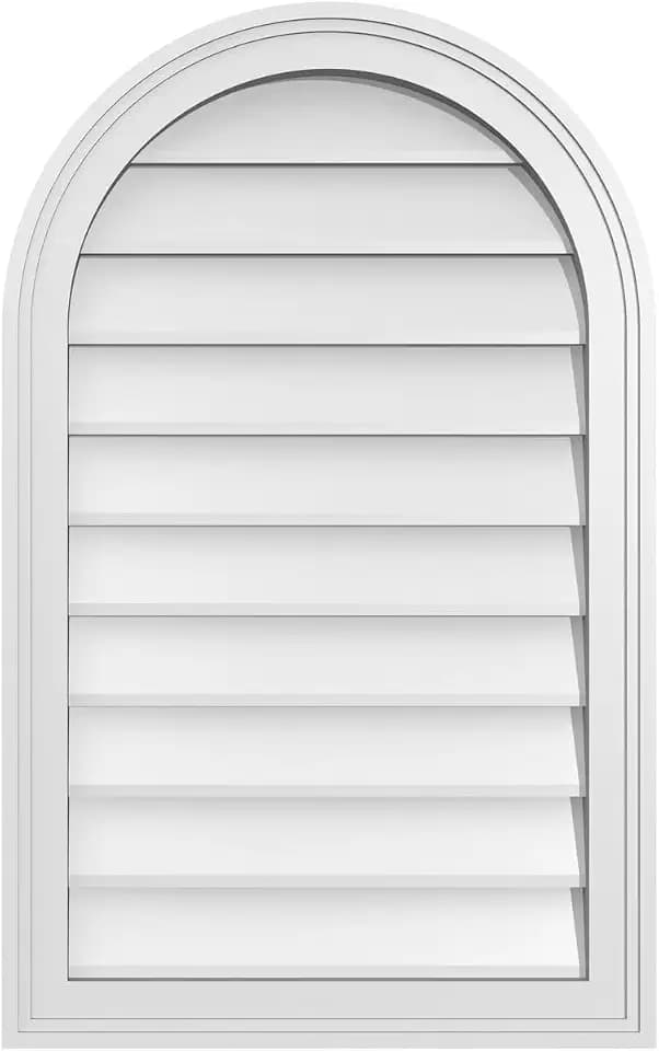 Ekena Millwork GVPRT20X3202SN Round Top Surface Mount PVC Gable Vent, 20"W x 32"H, Factory Primed White