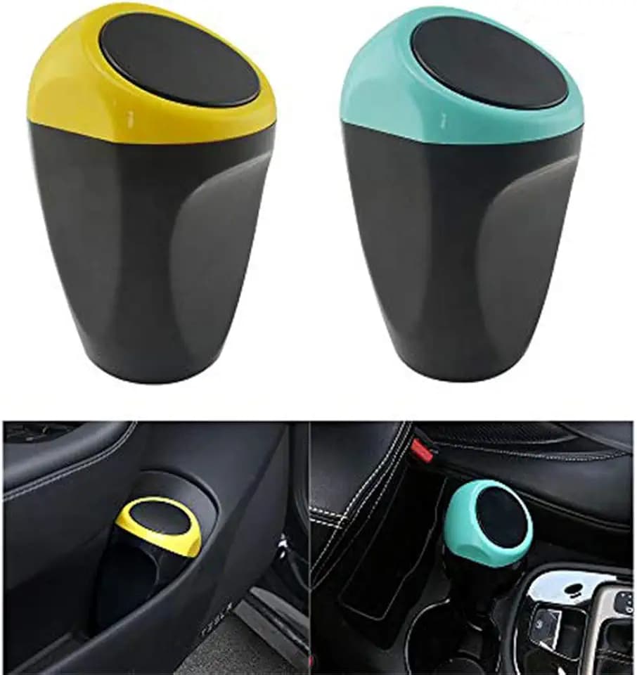 2 x Auto-Mülleimer, Mini-Abfalleimer für Auto, Heim, Büro, Schreibtisch (gelb, blau)