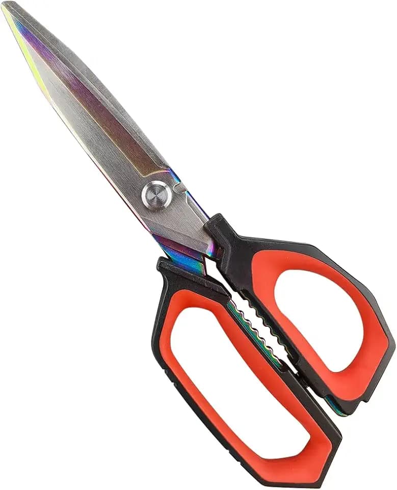 Heavy Duty Scissors 9.5'', Titanium Coating Forged Stainless Steel Blades, Industrial Utility Shears for Garage, Household, Construction, easy Cutting Cardboard, Wire, Leather, Carpet.