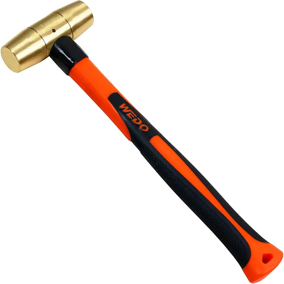 WEDO 8oz Brass Hammer,Solid Brass Mallet Hammer with Fiberglass Handle