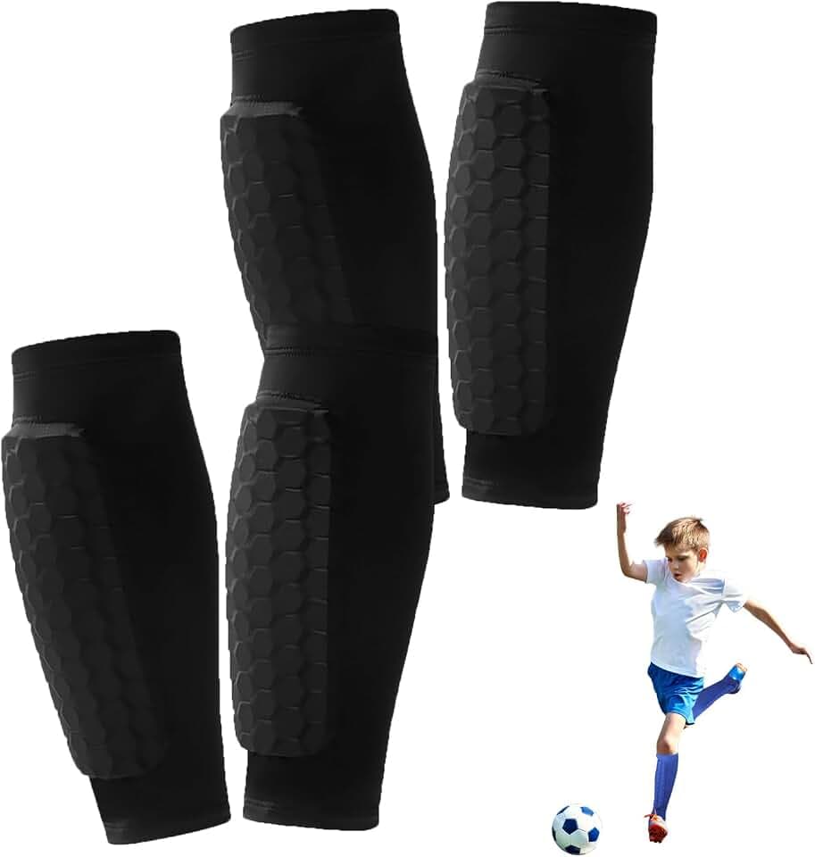2 Pairs Soccer Shin Guards for Kids Youth Adult,Shin Guards Soccer Calf Compression Sleeve with Honeycomb Pads,Lightweight Shin Protector Support for Baseball MTB Football–Boys Girls Protective Gear