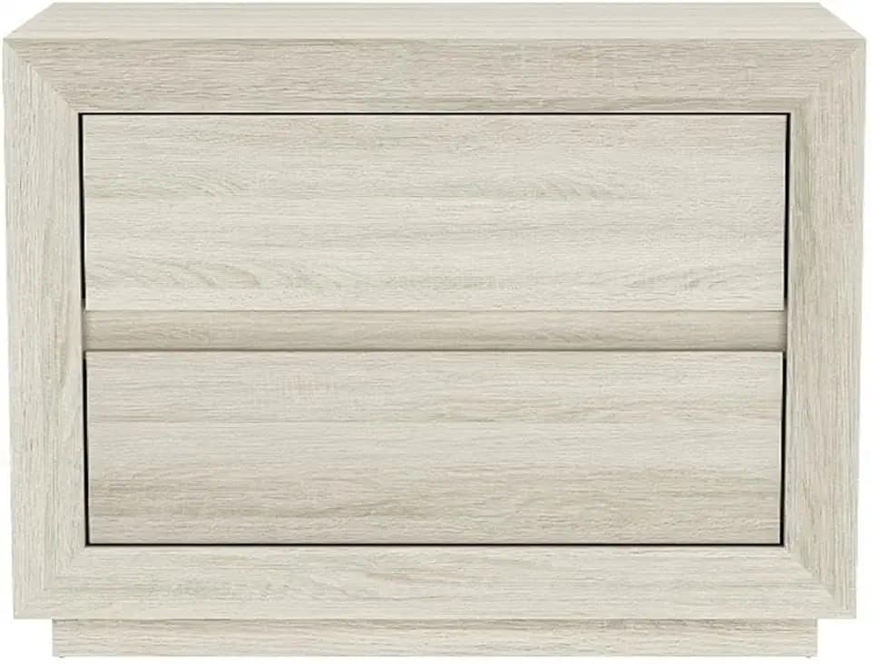 Manhattan Comfort Soren 32" Contemporary Nightstand with 2 Drawers, Wood Design Bedside Table, Handle-Less Minimalist Storage, Elevated Base, Compact & Functional, Whitewashed Oak