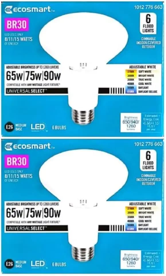 EcoSmart BR30 65/75/90-Watt Equivalent Universal Select LED Flood Light Bulb with Selectable Color Temperature (12-Pack)