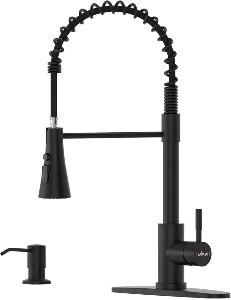APPASO Black Kitchen Faucet with Pull Down Sprayer, Springs Neck Lead-Free