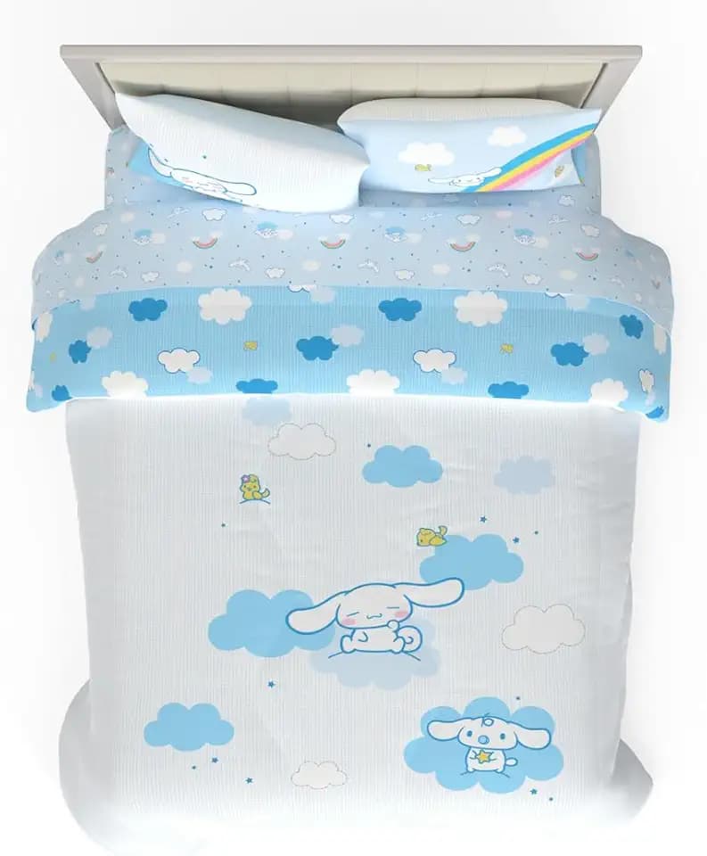 Cinnamoroll Bedding - 5 Piece Queen Size Bed Set - Super Soft Microfiber Comforter and Sheet Set, (Officially Licensed Product) By Franco Collectibles