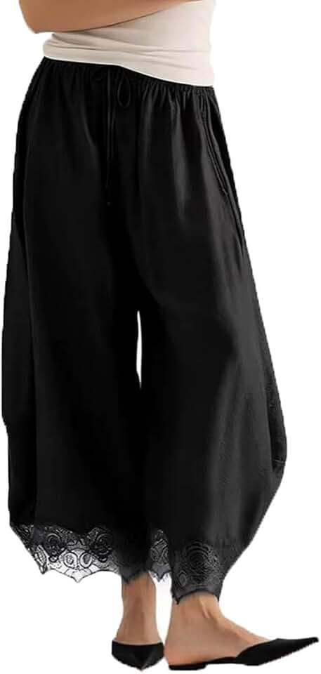 Women Lace Trim Bloomers Pants Ruffle Vintage Pantaloons Summer Beach Travel Pants Y2K Lightweight Pettipants Bottoms
