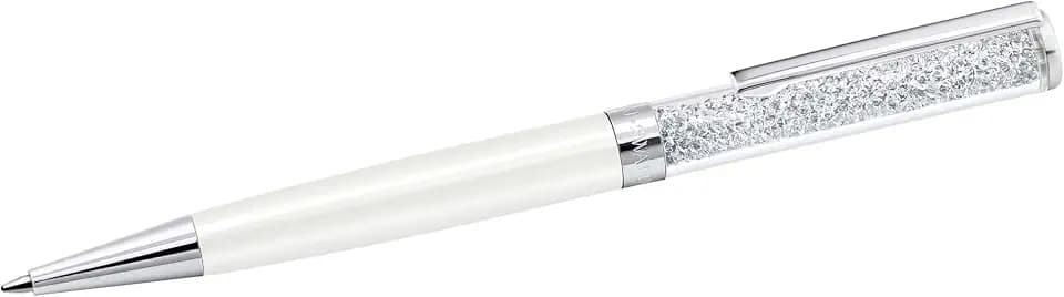 Swarovski Crystalline Ballpoint Pen, Black Ink in White Coloured Casing, Crystal Design, from the Crystalline Collection
