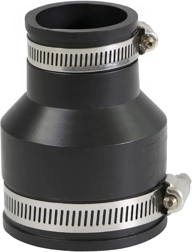 Supply Giant 6I52 Flexible PVC Reducing Coupling with Stainless Steel Clamps, 2.4" x 1.6" Inner Diameter for 2" x 1-1/4 Nominal Pipe, Black