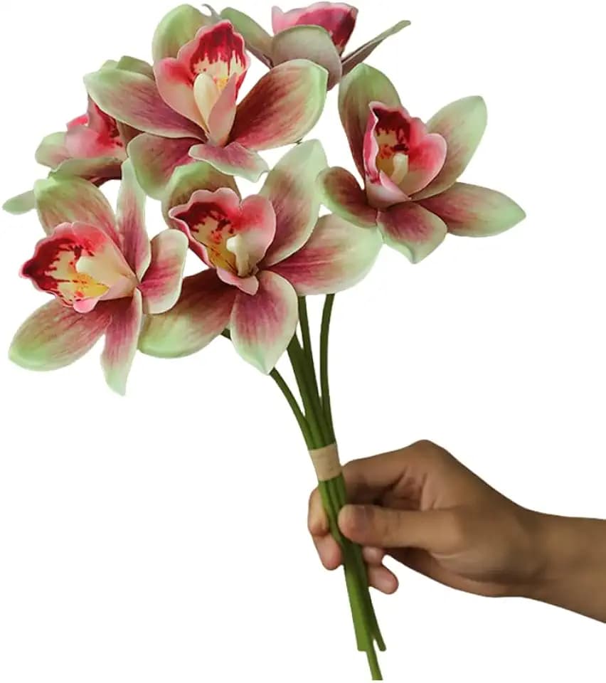 Artificial Cymbidium Orchids Artificial Orchids 12 Bunch Artificial Flowers Outdoor Fake FlowersWedding BouquetsArtificial Flower Plant for Home Wedding Party Decor&Floral Arrangement (Green)