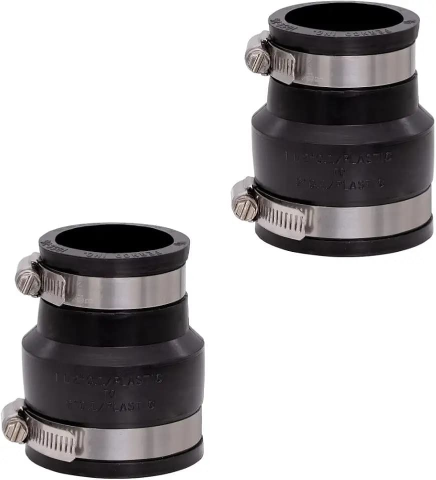 Fernco 1056-215 Flexible PVC Reducing Pipe Coupling 2-in. x 1-1/2-in. for Cast Iron and Plastic Plumbing Connections, 2-Pack
