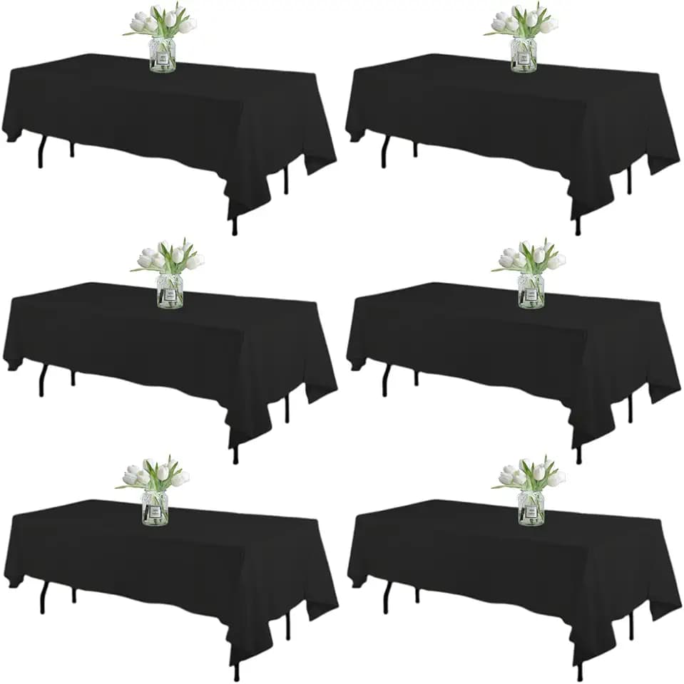 WIGENIUS 6 Pack Black Table Cloth Rectangle 60X84 Inch Tablecloth Fit 4FT
