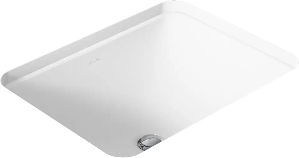 KOHLER 20000-0 Caxton Rectangle Undermount Bathroom Sink, Bathroom Vanity Sink with Overflow Drain, 20-1/4 L x 15-11/16 W, White