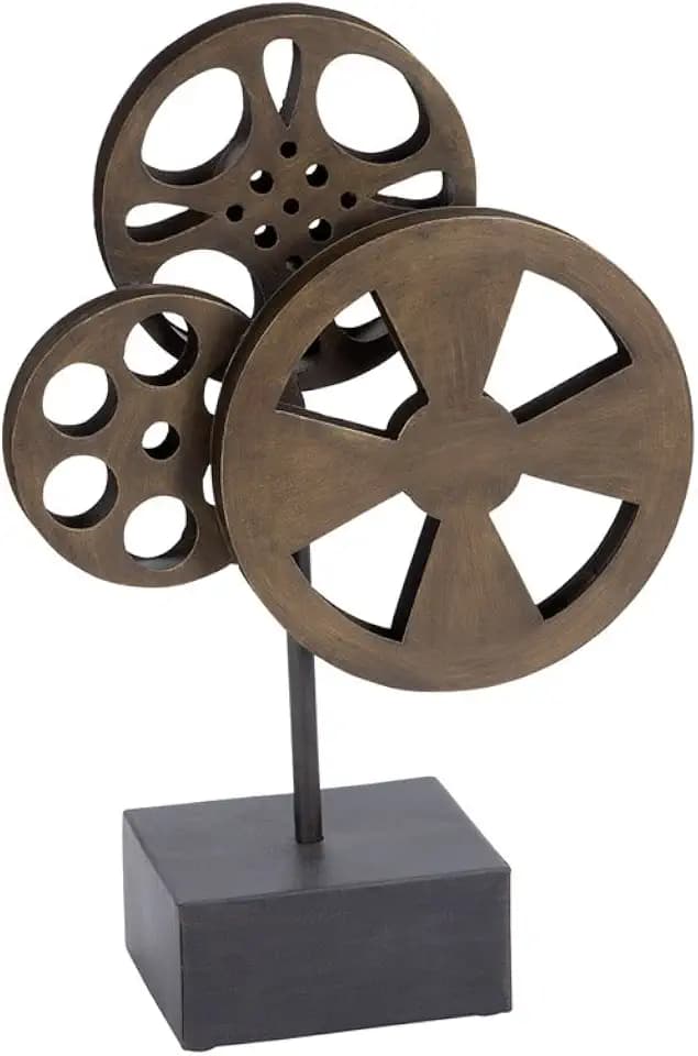 Deco 79 Metal Film Decorative Sculpture Reel Home Decor Statue with Elevated Block Base, Accent Figurine 11" x 5" x 16", Bronze