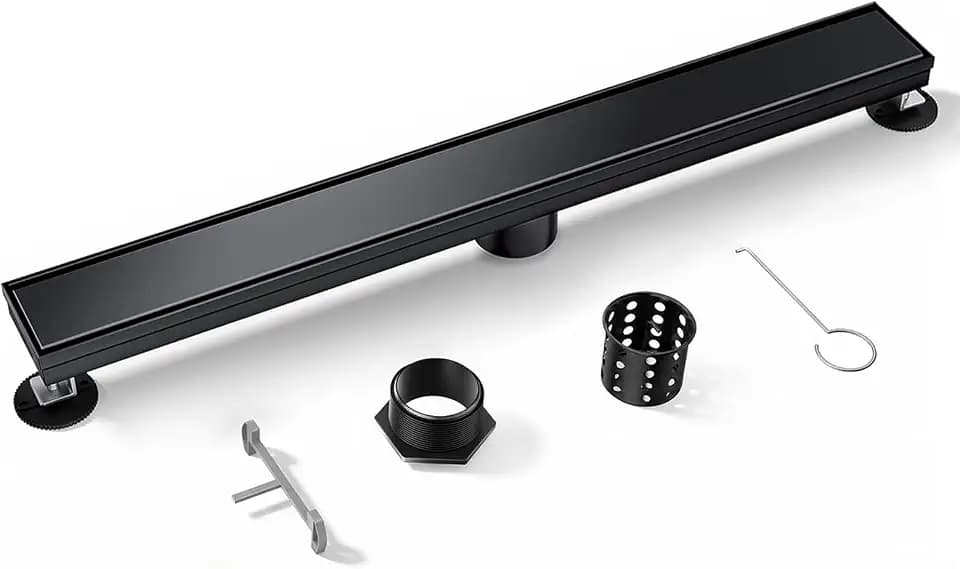 Linear Shower Drain 48inch,Black 304 Stainless Steel Tile Insert Cover & Adjustable Leveling Feet Shower Floor Drain with Hair Catcher Fits Balcony Bathroom