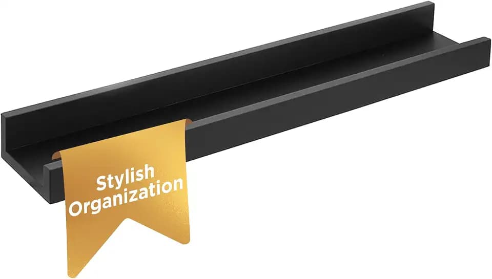 Kiera Grace Floating Shelves for Wall, Engineered Wood Picture Frame Wall Shelves, Easy to Assemble Display Shelves, Ideal for Home Decor, Pack of 1, 23" L x 4" W x 2" H, Black