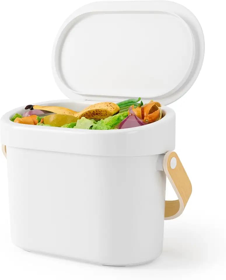 Umbra Bellwood Kitchen Compost Bin – White/Natural, Countertop or Cabinet Mounted, 4L Compost Container with Hidden Bag Retainer, BPA-Free & Dishwasher Safe| Bellwood Collection