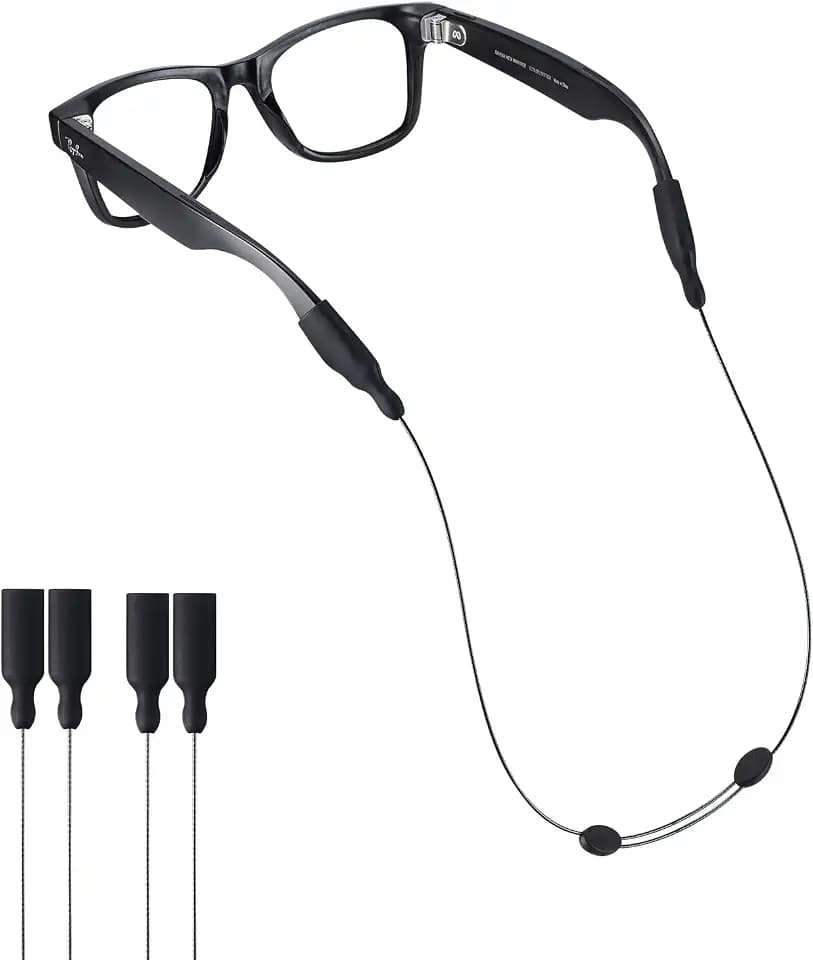 Sunglasses Strap for Meta RayBan Glasses, Thick Temples-No Tail Adjustable Glasses Straps Cords Eyewear, Eye Glasses Holders Around Neck for Men Women Kids-String for Sports(2pcs Black 20IN)