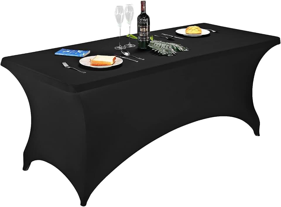 FORLIFE Spandex Table Covers - Fitted Tablecloth for 6ft Rectangular Tables with Stretch Patio Design - Perfect for Weddings, Banquets, and Parties - Available in Black