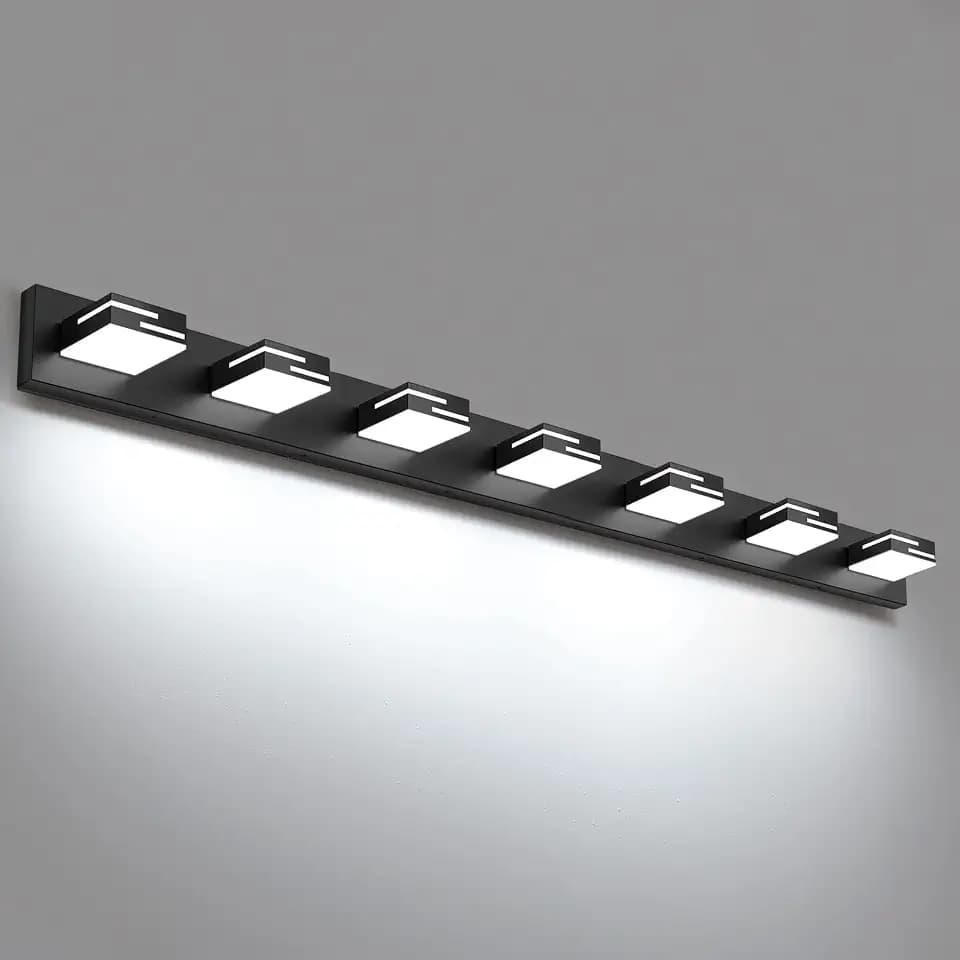 LED Modern Bathroom Vanity Light Fixtures, Dimmable Matte Black Vanity Lights for Bathroom Lighting Fixtures Over Mirror, with 360° Rotatable Acrylic Heads 7-Light 48-inch (Cool White 6000K)