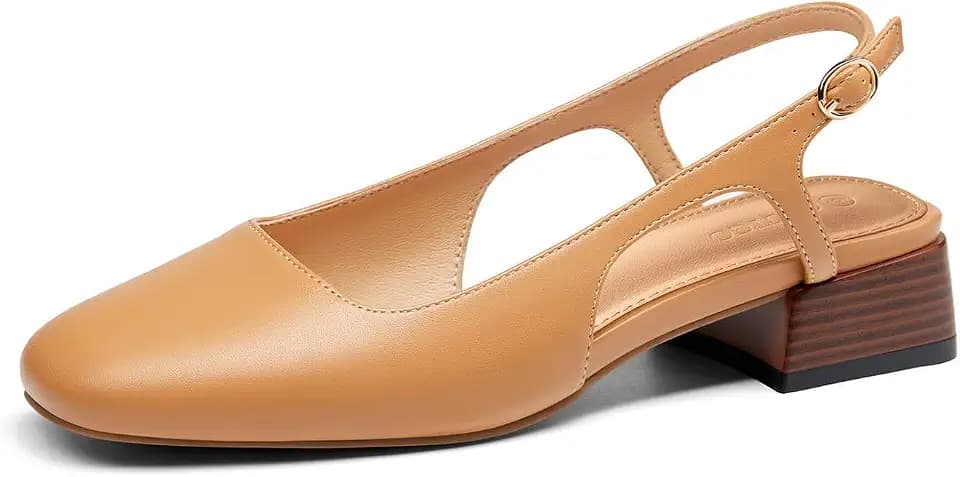 Coutgo Womens Slingback Chunky Low Heels Closed Square Toe Pumps Work Shoes