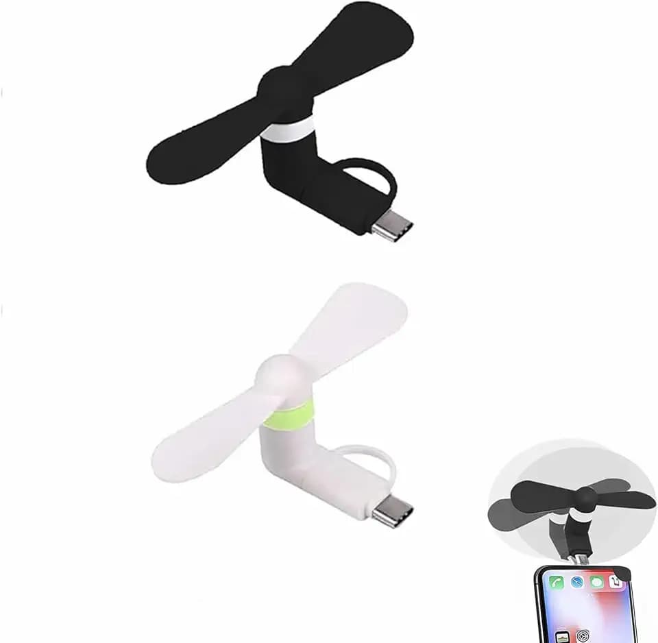 Rakiuty Mini-Handy-Lüfter,Mini-Handy-Ventilator,2 Pcs Tragbarer Kühler Rotierender Ventilator,USB Ventilator Klein Leise,2-in-1-Lüfter für Android-Telefone/Type-C-Telefone