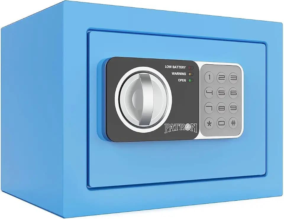 Small safe box with key,Kids mini safe for money, coin safes for home with code,0.236 Cubic Feet Blue