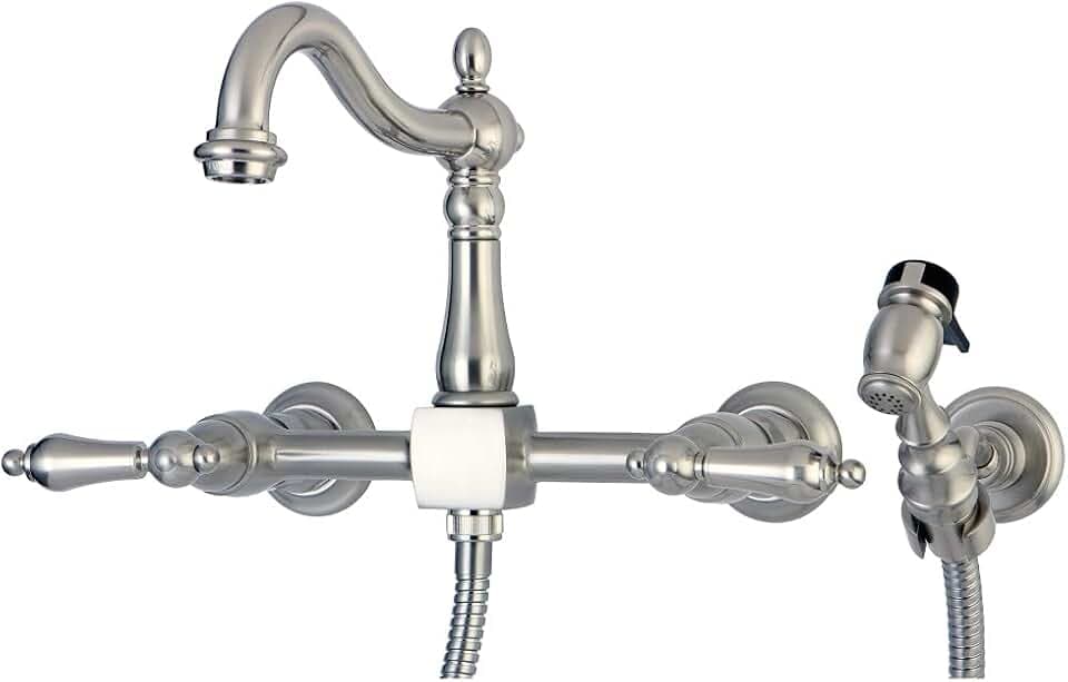 Kingston Brass KS1268ALBS Heritage Wall Mount Kitchen Faucet Sprayer, Brushed Nickel, 8 x 6.56 x 2.25