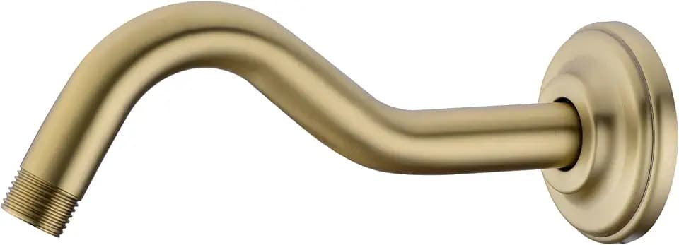 S Shaped Brushed Gold Shower Arm 8 Inch Curved Head Pipe Flange