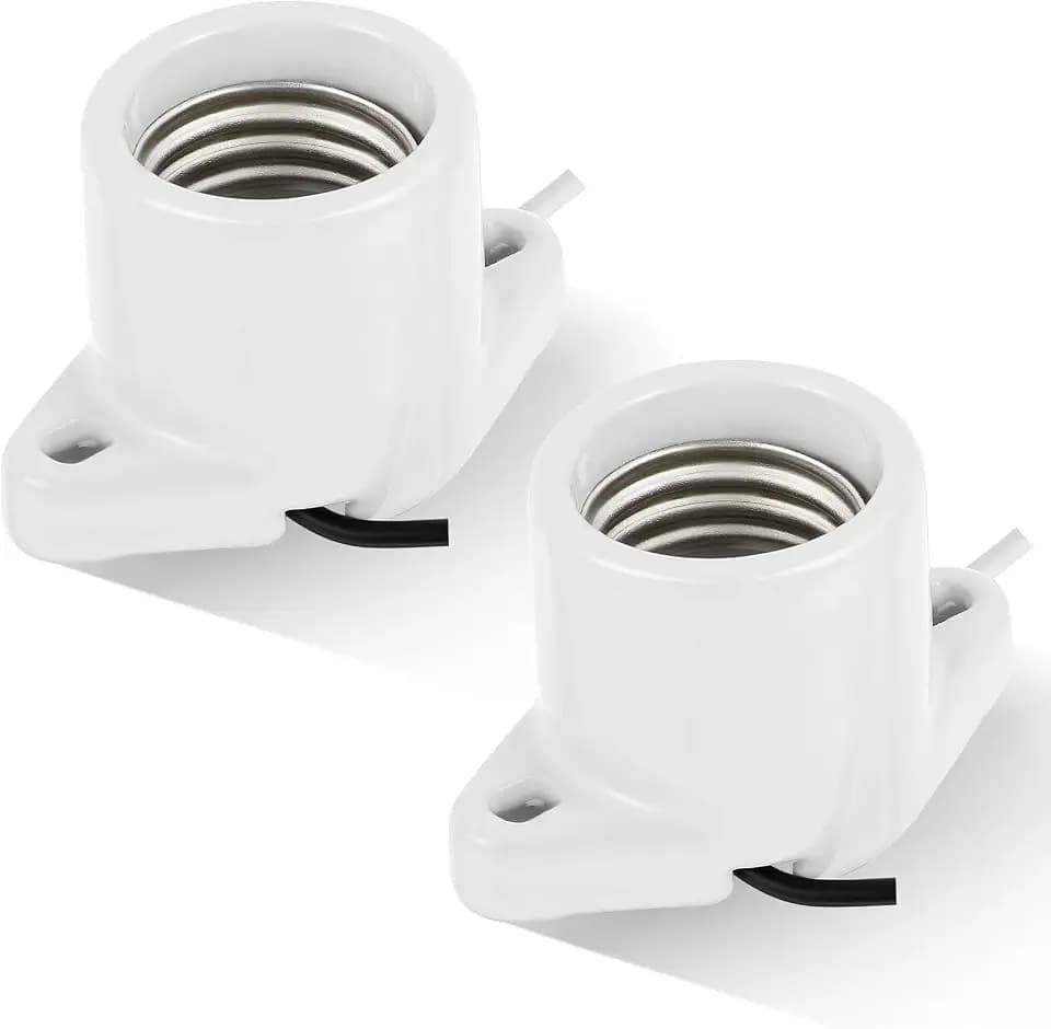 2 Pcs E26 Light Socket Porcelain Keyless Lamp Holder, 6 Inch Lead