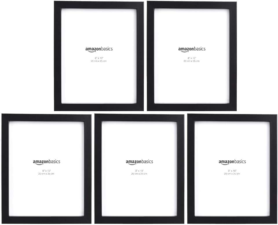 Amazon Basics Rectangular Picture Frame Set for Wall Hanging or Tabletop Display, 8 x 10 in, Black, 5-Pack