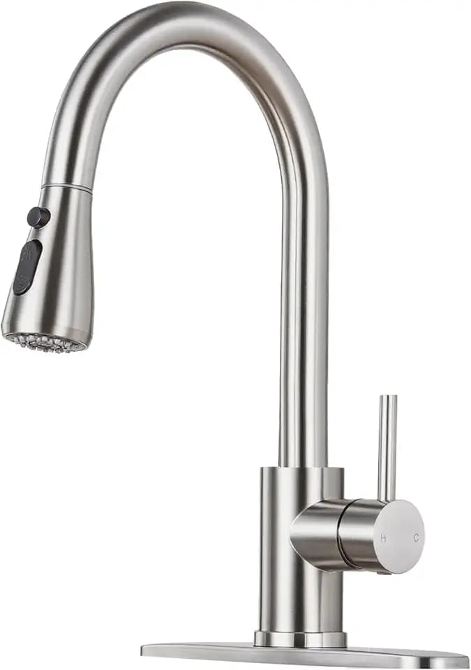 Brushed Nickel Kitchen Faucet with Pull Down Sprayer and Deck Plate