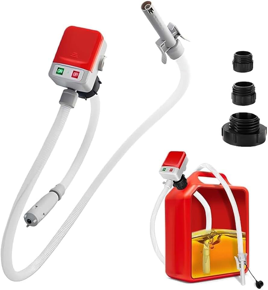 Kraftstoff Umfüllpumpe mit Auto-Stopp-Sensor, Elektrische Benzinpumpe, Elektrische Transferpumpe 2.4GPM mit 3 Adaptergrößen, Kraftstoffpumpe mit Schläuchen und Zapfpistole für Benzin Diesel Öl