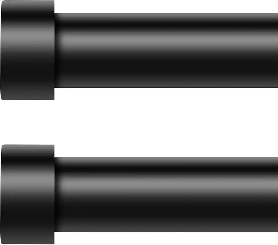 VOIIY 2 Pack Curtain Rods for Windows 28 to 48 Inch(1.5-5 Feet),Black 1'' Diameter Drapery Rods with End Cap Style Design,Modern Adjustable Heavy Duty Curtain Rod,Size:30''-60''