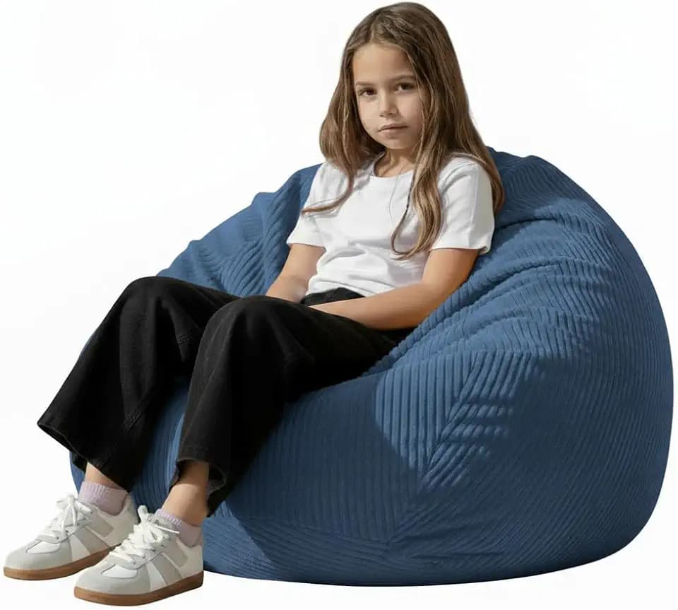 Stuffed Animal Storage Bean Bag Cover (No Filler), Corduroy Kids & Toddler Bean Bag Chair for Teens & Adults, Toy Storage Organizer, Comfy Sofa for Playroom (Navy Blue, Kids (Cover Only))