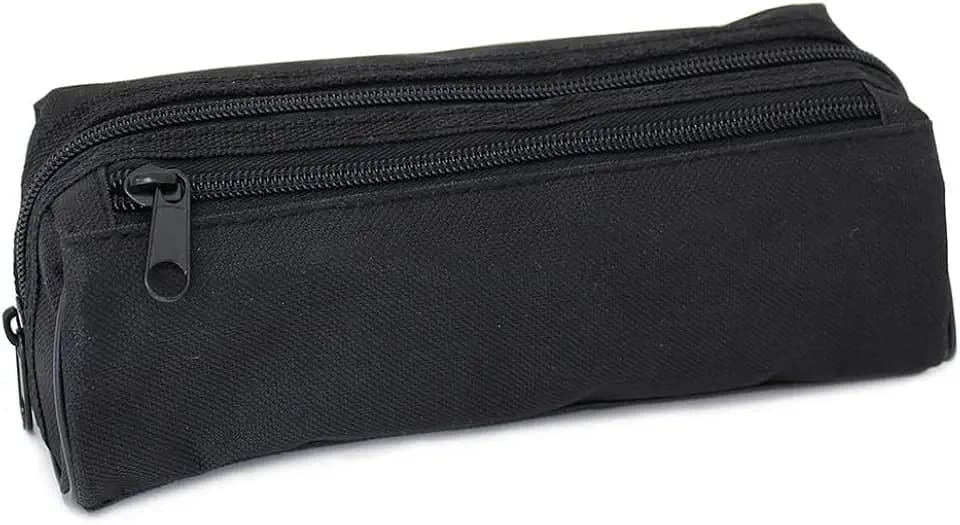 Fashion Stationery Black Pencil Case, Large Capacity, 2 Compartments