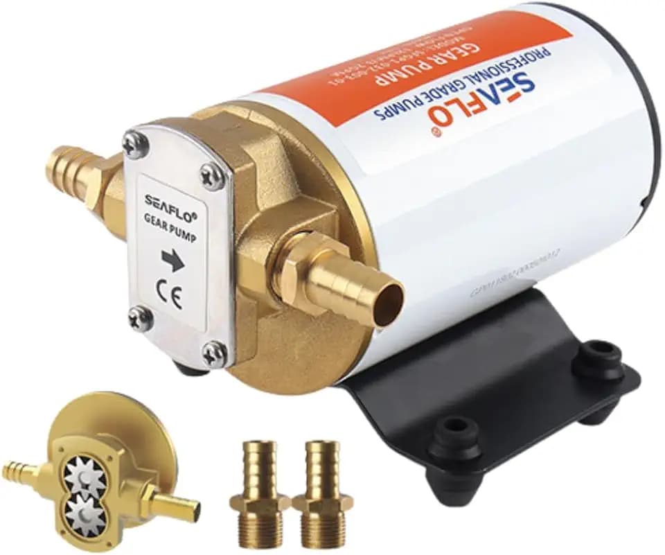 SEAFLO 24V Self Priming Impeller Gear Pump - 3.2 GPM Oil Change Diesel Fuel Transfer Pump, Reversible Flow, Copper Impeller, Rugged Metal Gears, Self Priming Design, 4 Year Warranty