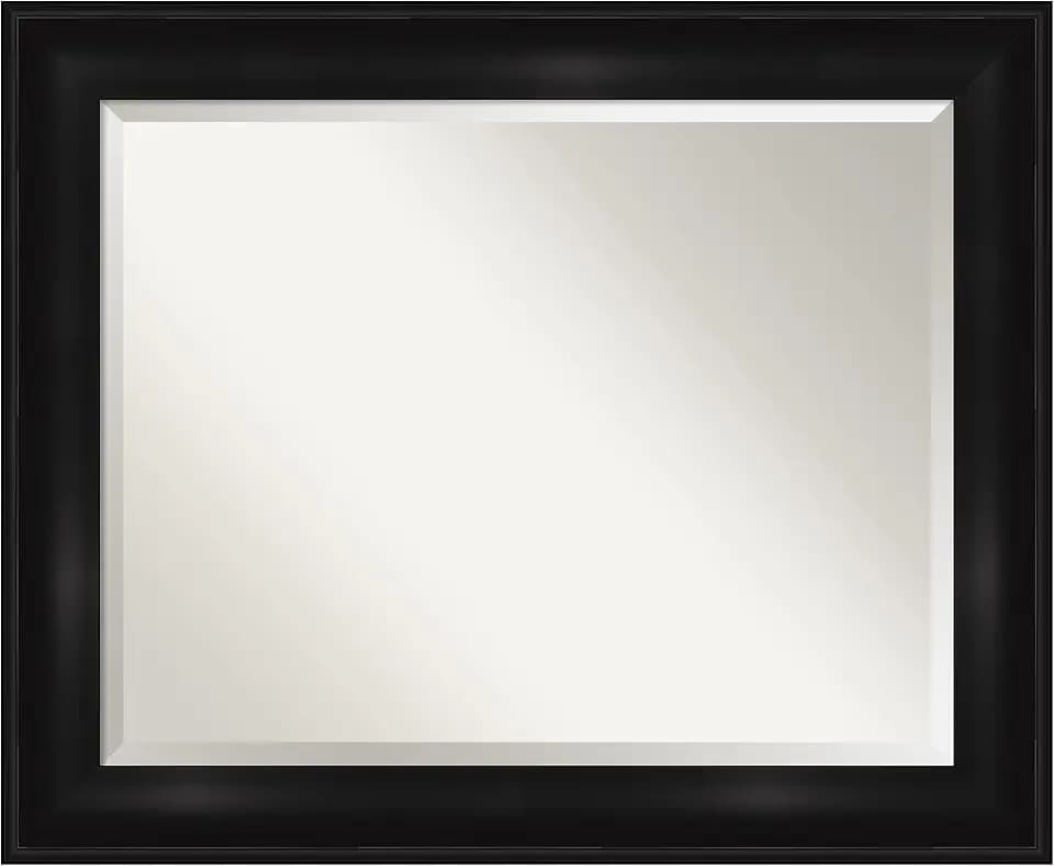 Amanti Art Black Bathroom Mirror for Over Sink, 28x34 Grand Black Rectangle Vanity Mirror, Large Casual Frame, Hangs Horizonally and Vertically, Bathroom Wall Decor, Beveled Edge